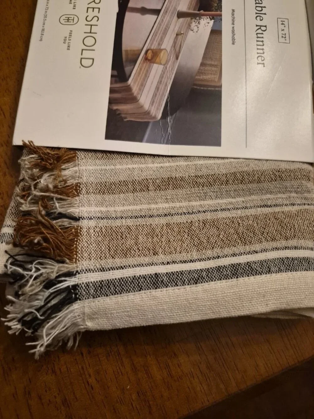 Threshold Striped Farmhouse Table Runner Cotton Linen striped tan 14 x72